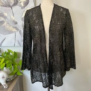 Black Metallic Floral Lace Open Front Cardigan Dark Fairy Whimsigoth Romantic